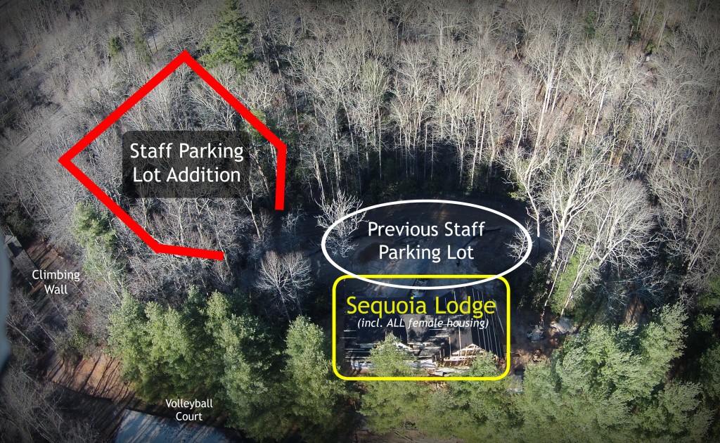 A much needed Staff Parking Lot sits behind Sequoia Lodge, - as of 1/15/16